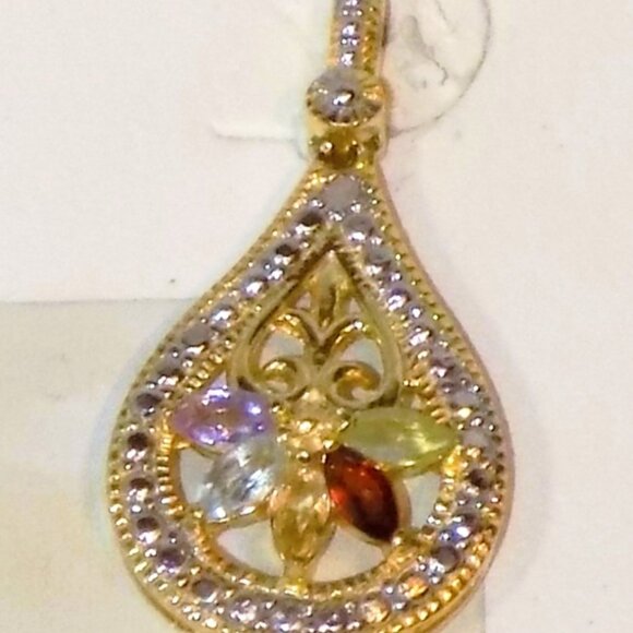 New w/$60 Tag Genuine Stone & Diamond Accent Teardrop Earrings - Picture 3 of 4